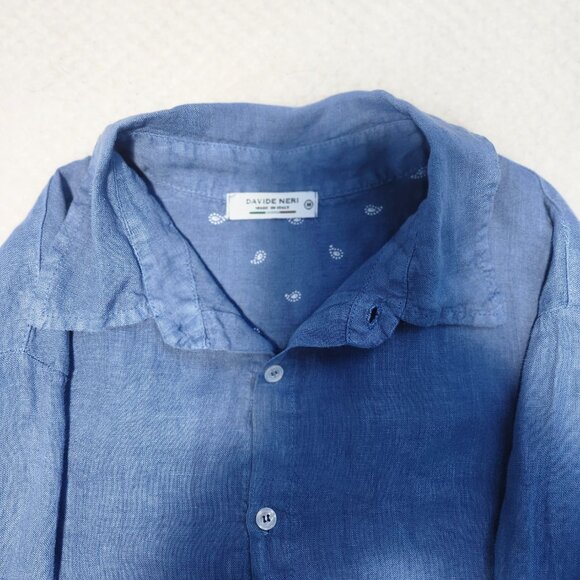 Davide Neri Men’s Long Sleeve Shirt – Size M – 100% Linen – Blue – Made in Italy - Picture 7 of 9